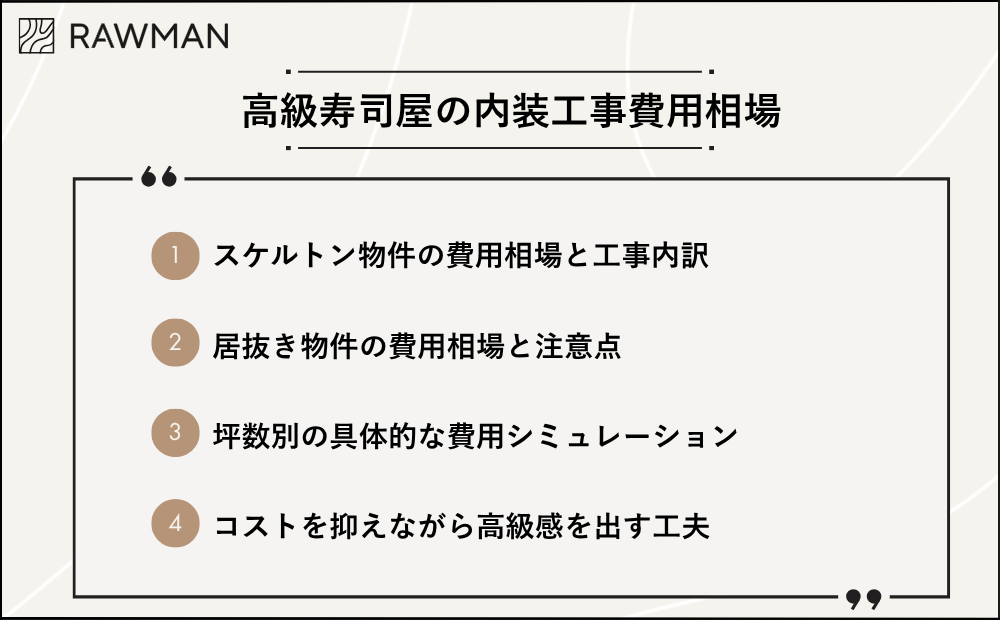 【スケルトン・居抜き別】高級寿司屋の内装工事費用相場