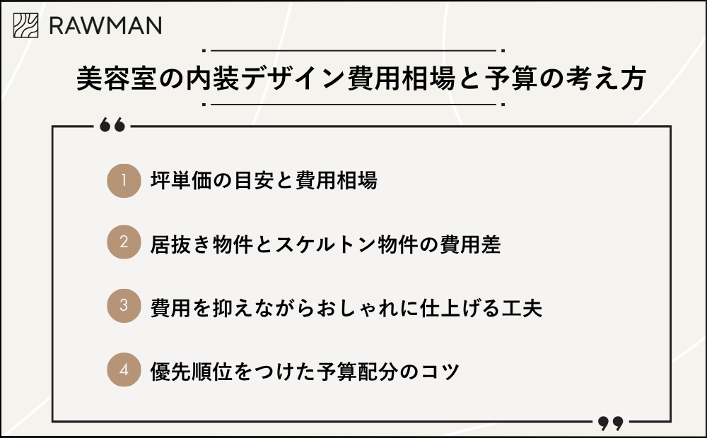 美容室の内装デザイン費用相場と予算の考え方