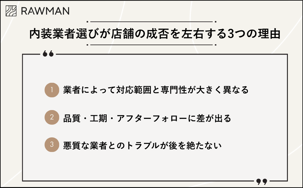 内装業者選びが店舗の成否を左右する3つの理由
