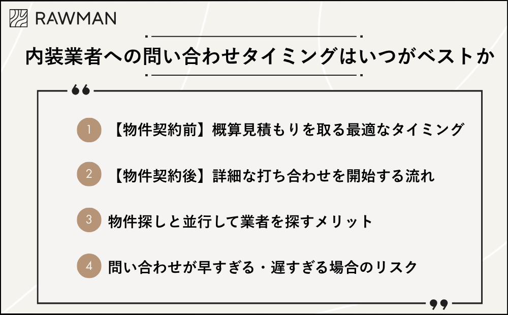 内装業者への問い合わせタイミングはいつがベストか